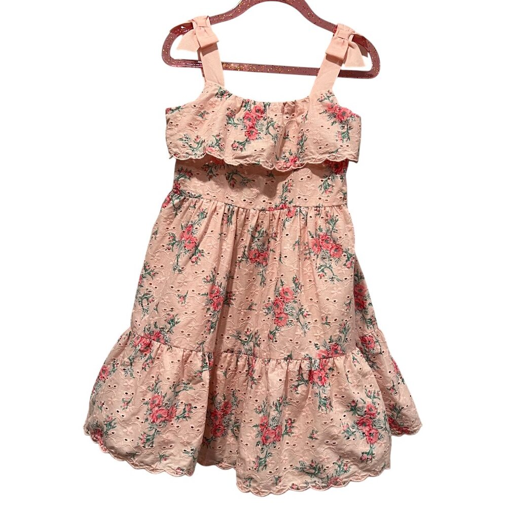 Janie and Jack Sleeveless Floral Eyelet Tiered Dress, Crystal Rose, 4